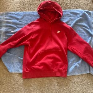 Authentic Nike Red Pullover Hoodie with Small White Swoosh M